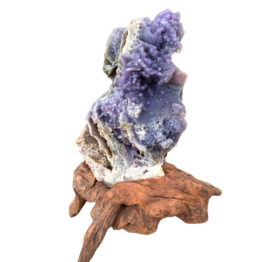 Grape Agate Specimen on a custom wood stand - REIKI LUNAS, CRAFTS & ARTISAN