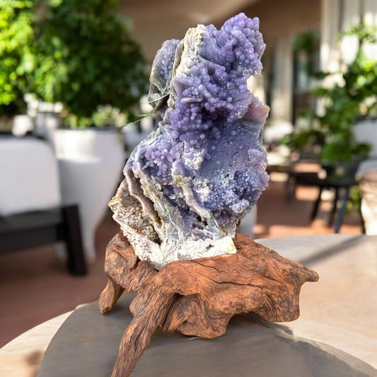 Natural Botryoidal Chalcedony Grape Agate on a Wood Stand - REIKI LUNAS, CRAFTS & ARTISAN