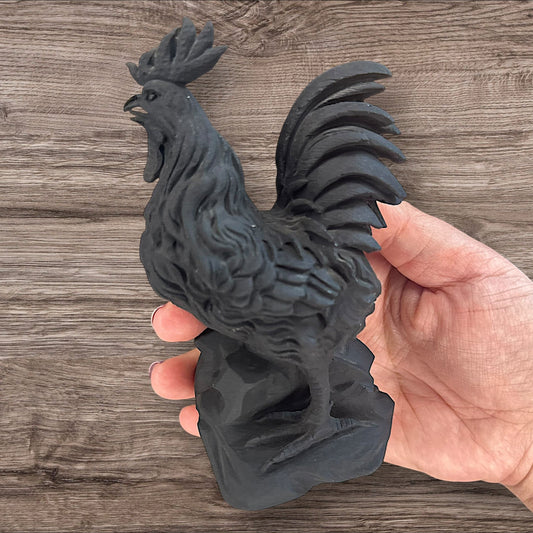 Obsidian Hand Carved Collectible Rooster - Reiki Lunas Shop