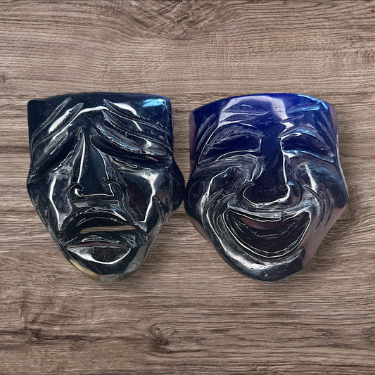 Obsidian Happy and Sad Face Mask Carving - Reiki Lunas Shop