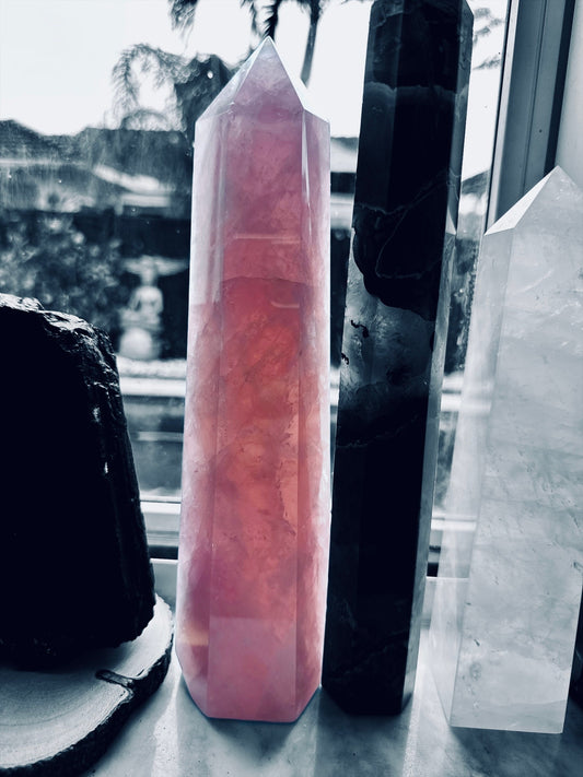 Rose Quartz Tower from Madagascar - REIKI LUNAS, CRAFTS & ARTISAN